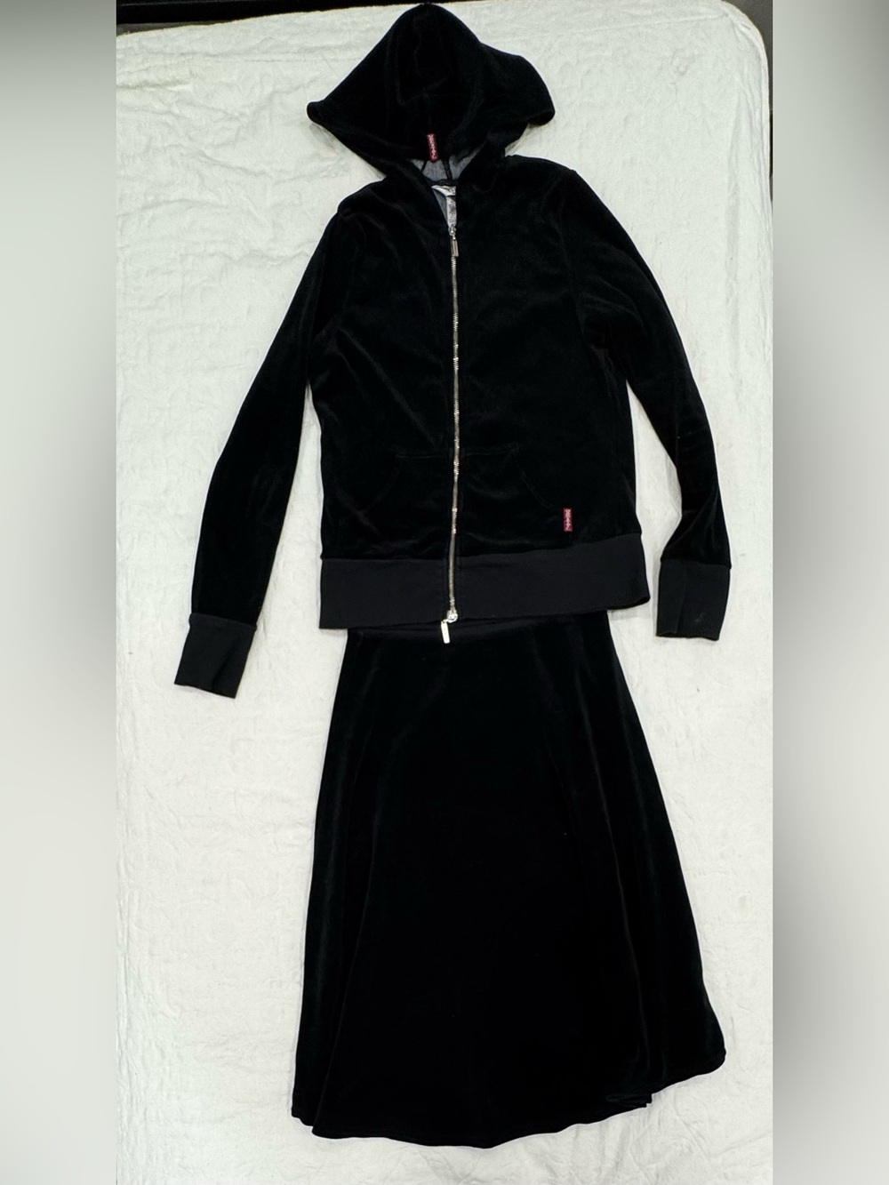Women's Black Velvet Hoodie and Skirt Set